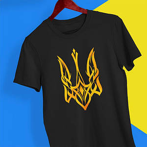 Футболка чорна з українським гербом Каліграфія 04