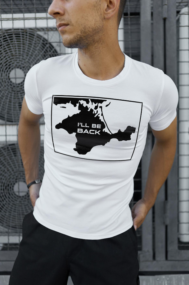 Патріотична футболка чоловіча біла з принтом для повсякденного носіння, фото 1