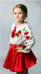 Вишиванка сорочка дитяча для дівчаток в білому кольорі з вишивкою від 116 до 134 розміру