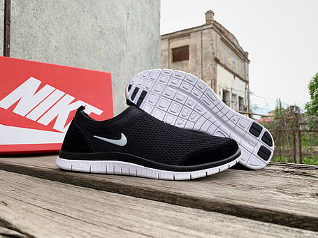 Чоловічі літні кросівки мокасини дихаючі Nike Free 3.0 Black White чорні з білим, фото 1