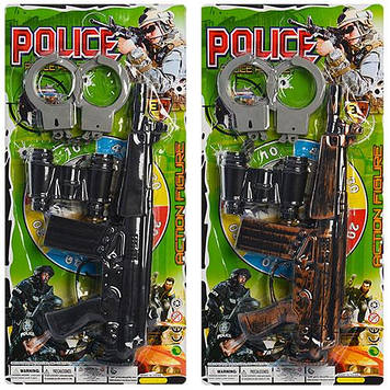 Набір поліцейського: автомат,бінокль,наручники,2 вида,на планшеті,20х43х3см №88001-02(144)