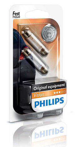 Автолампи Philips Vision Festoon T10,5X43 12V 10W SV8,5 (43mm) 1шт 12866VI, фото 2