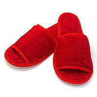 Тапочки велюровые для дома/отеля Luxyart, красный, открытый носок, в упаковке 10 пар (ZF-239)