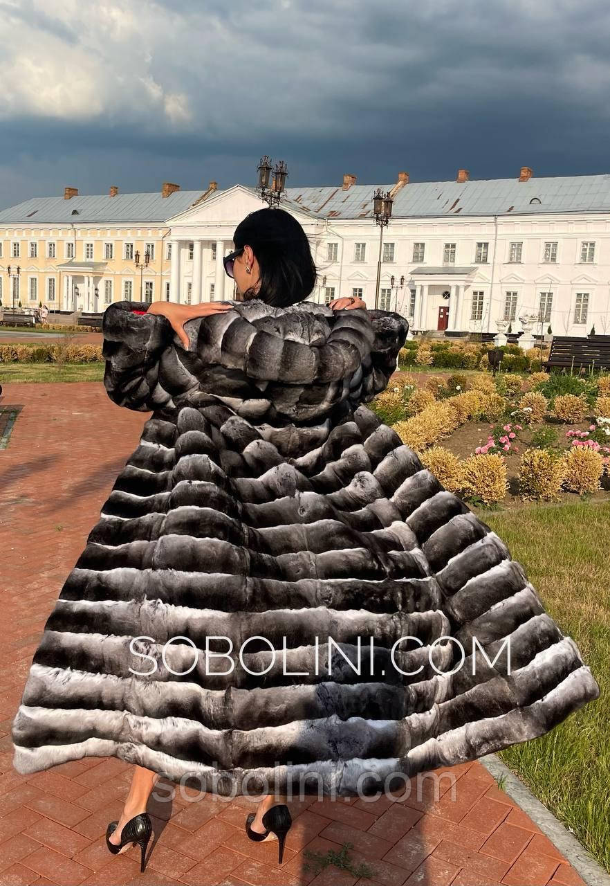 Шуба довга з шиншили поперечного крою, фото 1