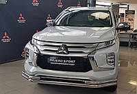 Кенгурятник УС двойной d60/42 на Mitsubishi Pajero Sport 2020+ передняя дуга на Митсубиси паджеро спорт