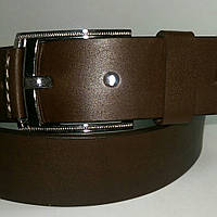 Ремень мужской кожаный для брюк стильный повседневный коричневый гладкий 4 см "Катана"