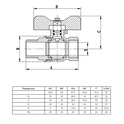 Кран шарової латунний Duble-lin Base з метеликом 1/2" ВН (78-079), фото 2