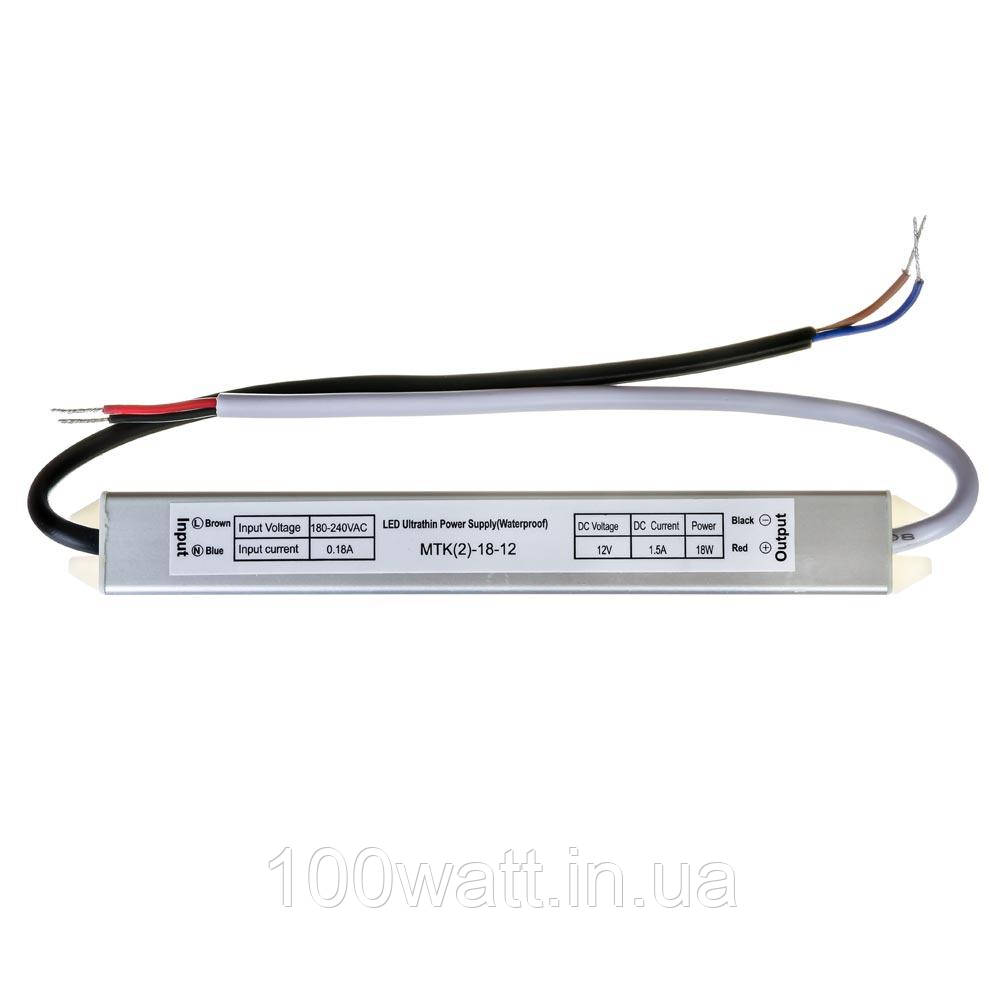 Блок живлення герметичний SLIM 12 V 1.5 А 18 W для світлодіодної стрічки 1013363