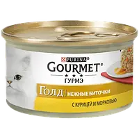 Purina Gourmet Gold Пурина Гурмет Голд корм для кошек, нежные биточки с курицей и морковью, 85 гр.