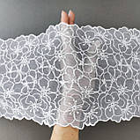 Ажурне мереживо вишивка на сітці: білого кольору сітка, білого кольору нитка, ширина 20 см, фото 2