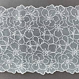 Ажурне мереживо вишивка на сітці: білого кольору сітка, білого кольору нитка, ширина 20 см, фото 6