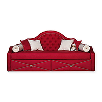 Детский диван кровать для девочки MeBelle ETALLE 90х190 с ящиками для вещей, алый, красный велюр