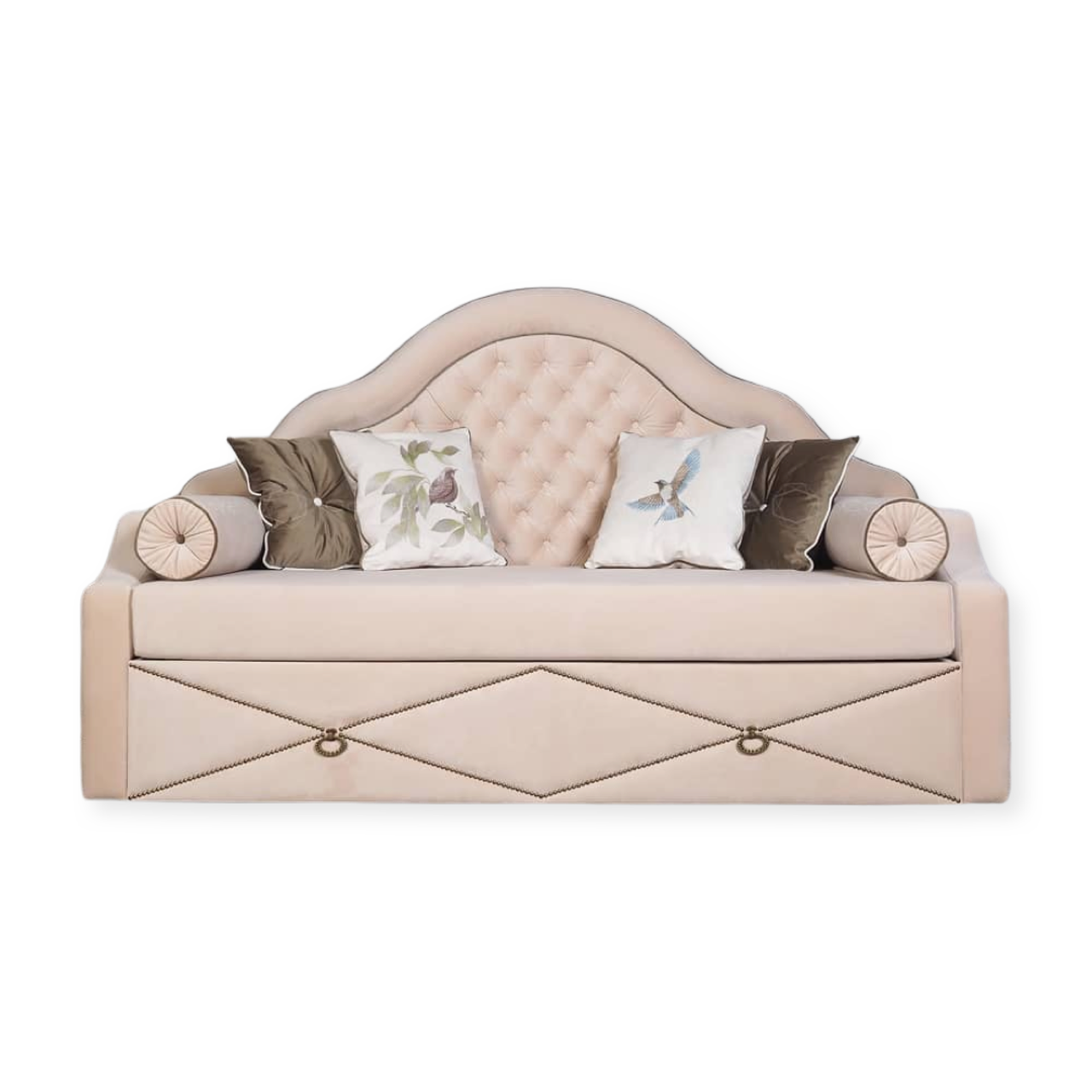 Ліжко диван для підлітка дівчинки MeBelle ETALLE 90х190 з матрацом розкладний, пудровий бежевий велюр