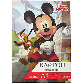 Кольоровий картон А4, 14 аркушів, Тетрада Міккі