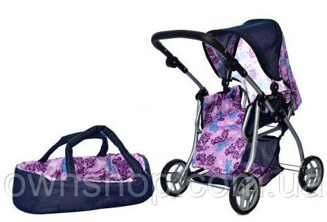Коляска для ляльки 9672 Melogo синя h = 62 cm, 2 в 1, класика