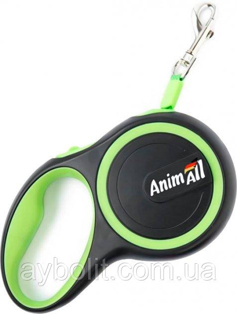 Поводок-рулетка AnimAll L до 50 кг, 5 м Салатово-черный, фото 1