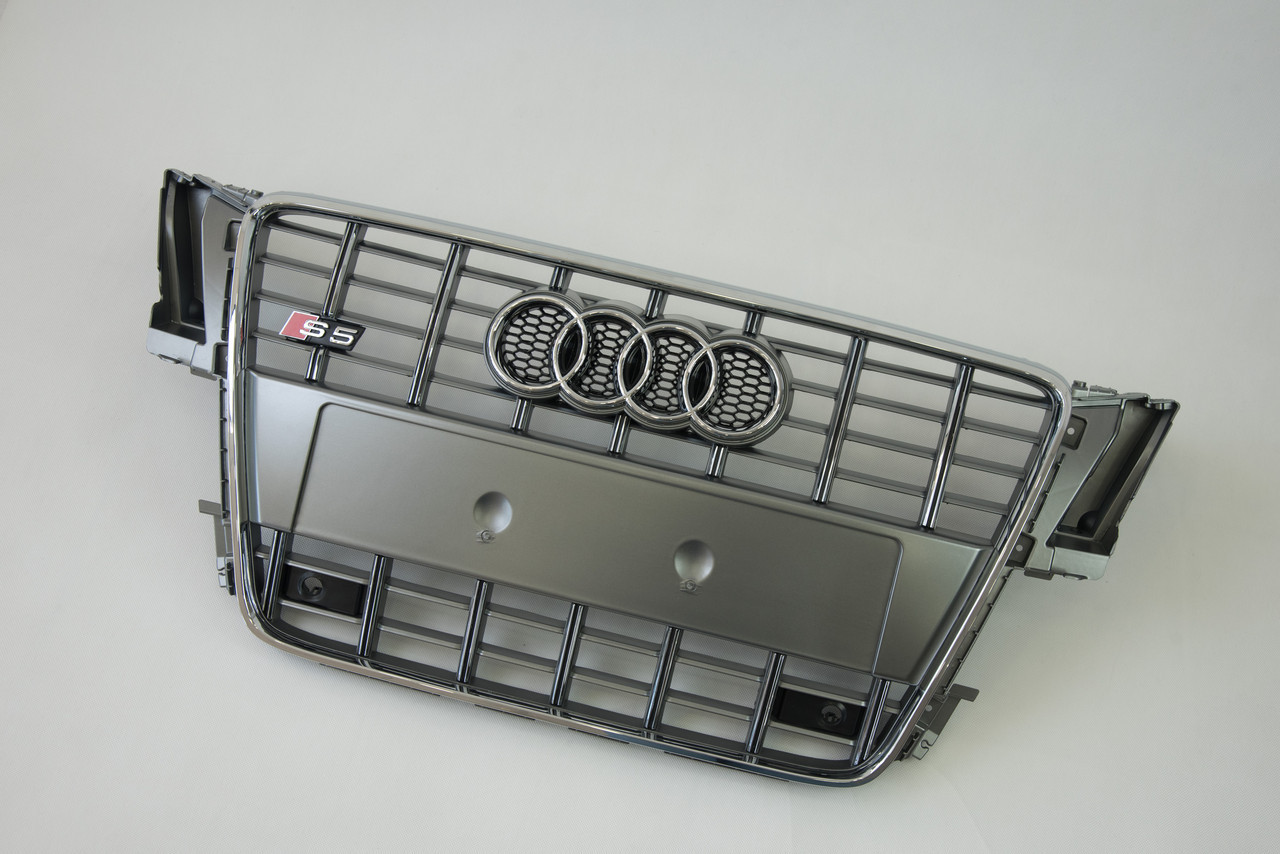 Решетка радиатора Audi A5 2007-2011год Серая с хромом (в стиле S-Line) - фото 2 - id-p1465098429