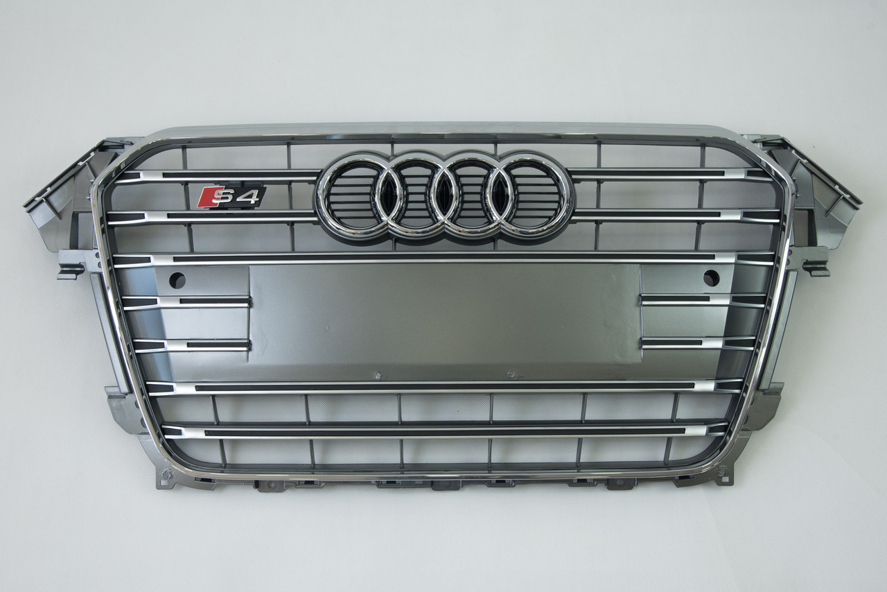 Решетка радиатора Audi A4 2011-2015год Серая с хромом (в стиле S-Line) - фото 1 - id-p1465098431