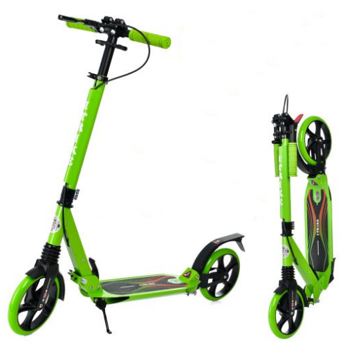Самокат двоколісний iTrike Scooter складний алюмінієвий салатовий з ручним гальмом два амортизатори