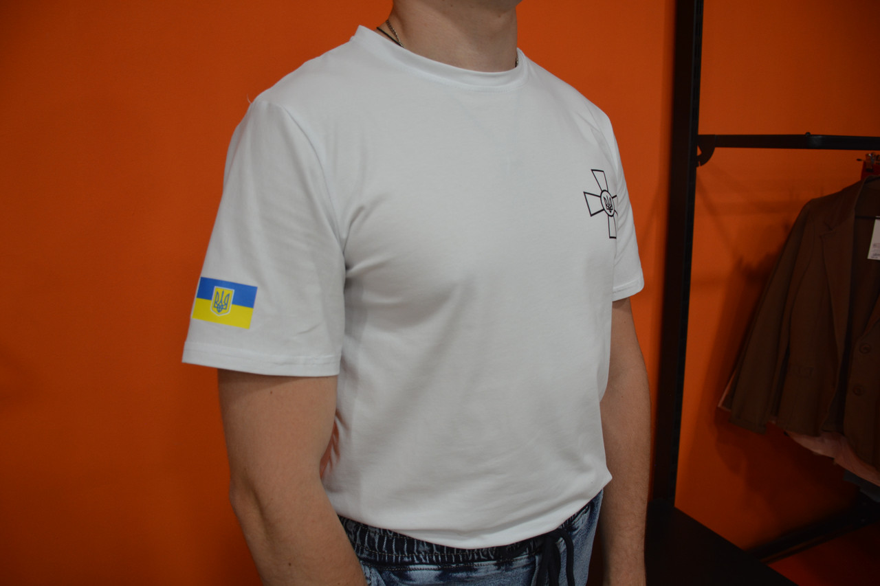 Чоловіча патріотична футболка біла СПУ, фото 1