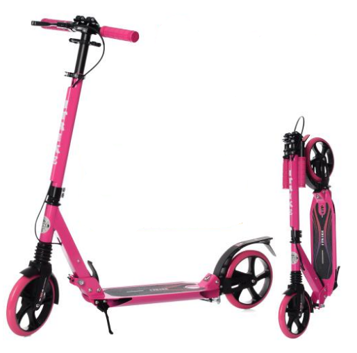 Самокат двоколісний iTrike Scooter складний алюмінієвий рожевий з ручним гальмом два амортизатори
