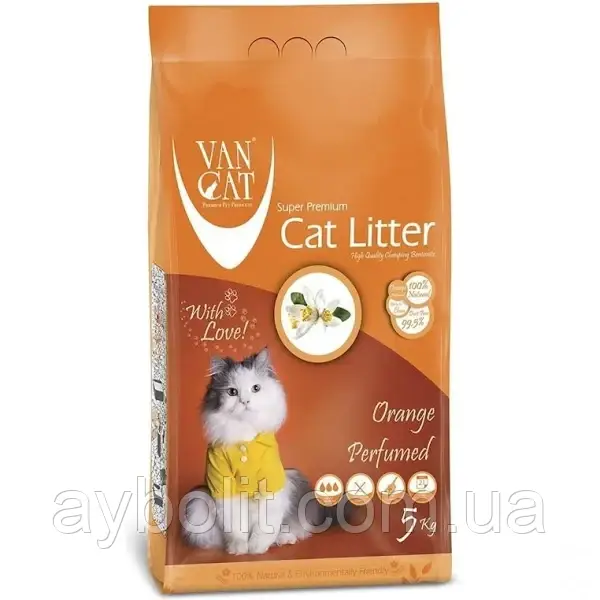 Наполнитель для кошачьего туалета Van Cat Super Premium Quality Orange Бентонитовый комкующий 5 кг (6 л)