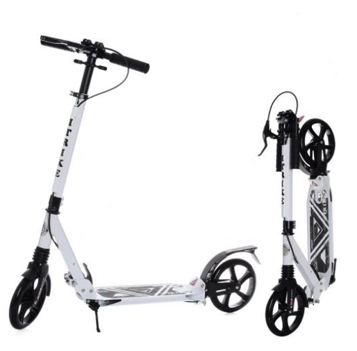 Самокат двоколісний iTrike Scooter складний алюмінієвий білий з ручним гальмом два амортизатори