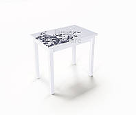 Стол обеденный раскладной АЖУР белый+стекло "16_305" 90х60(120) см