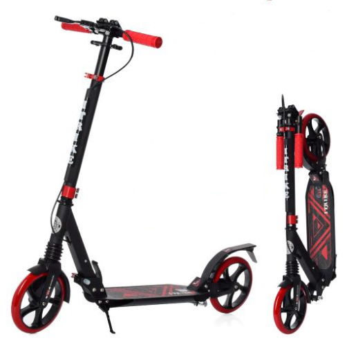 Самокат двоколісний iTrike Scooter складний алюмінієвий червоний з ручним гальмом два амортизатори