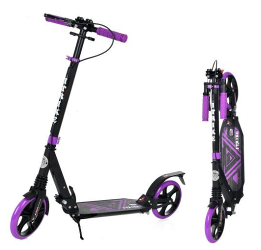Самокат двоколісний iTrike Scooter складний алюмінієвий фіолетовий з ручним гальмом два амортизатори
