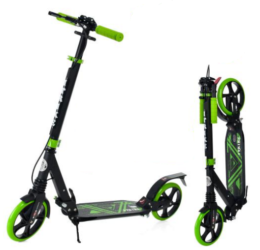 Самокат двоколісний iTrike Scooter складний алюмінієвий салатовий з ручним гальмом два амортизатори