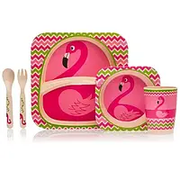 Набор детской посуды из волокна бамбука Bamboo Fibre kids set Фламинго 5 в 1