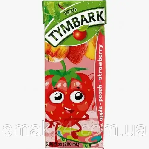 Сік Яблуко-Персик-Полуниця зі зниженим вмістом цукру TYMBARK APPLE PEACH STRAWB Less Sugar 200 мл Польща