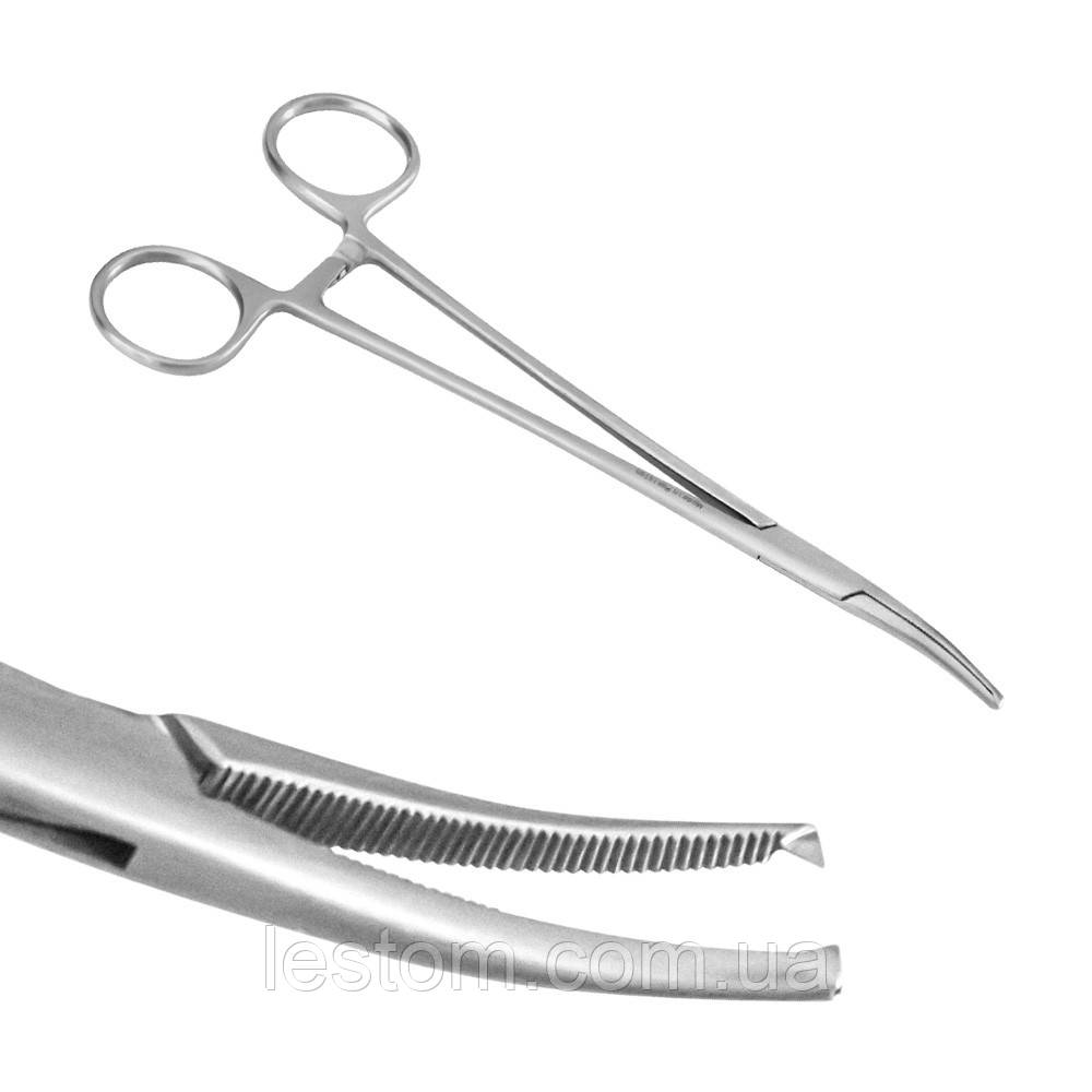 Затискач судинний по Halsted-Mosquito, зубці 1:2, зігнутий Surgicon. Довжина 18,0 см