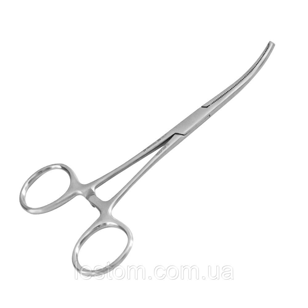 Затискач судинний по Kocher, зубці 1:2, зігнутий Surgicon. Довжина 14 см