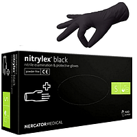 Перчатки нитриловые Mercator Nitrylex BLACK неопудренные, размер S 100 шт.
