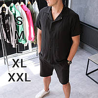 Летний костюм рубашка и шорты мужские черного цвета, Летний мужской комплект черный S M L XL XXL L