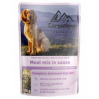 Вологий консервований корм павуч для собак малих порід з М'ясним асорті в соусі 100 г Carpathian Pet Food
