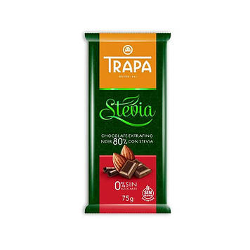 Шоколад 75г TRAPA STEVIA чорний 80% 023723_М