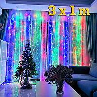 Світлодіодна гірлянда штора LEDLight 3 х 1 метра завіса 150 LED Різнобарвна мультиколор ЕХР