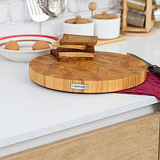 Кухонна торцева обробна дошка кругла ясень д40 см велика на силіконових ніжках BeWoody