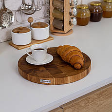 Кухонна торцева обробна дошка кругла Дуб д30 см велика на силіконових ніжках BeWoody