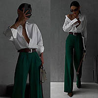 Стильні однотонні жіночі штани-кюлоти з високою посадкою, у кольорах