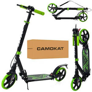 Самокат двоколісний для підлітка складаний iTrike SR 2-018-10-BGR Чорно-зелений | Самокат для підлітка