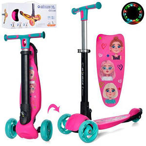 Дитячий самокат iTrike MAXI JR 3-060-35-P Рожевий | Складаний самокат Ай трайк Максі з підсвічуванням коліс