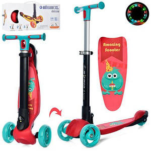 Дитячий самокат iTrike MAXI JR 3-060-35-R Червоний | Складаний самокат Ай трайк Максі з підсвічуванням коліс