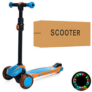 Дитячий самокат iTrike MAXI X1-BLY Блакитний | Складаний самокат Ай трайк Максі з підсвічуванням коліс