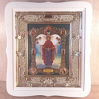 Икона Покров Пресвятой Богородицы, лик 15х18 см, в белом фигурном киоте, тип 2