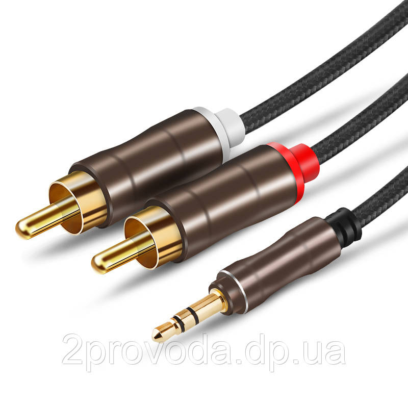 Звуковий кабель 2 RCA - AUX 3.5m miniJack бавовняна оплітка 1 метр