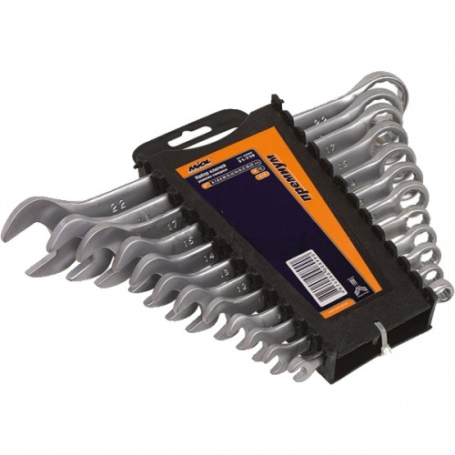 51-710 Набір ключів комбінованих Cr-V сатин, 12шт, (6-22мм) посиленої міцності